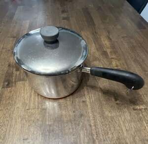 Vintage Revere Ware 1801 Copper Bottom 3 Qt Saucepan with Lid Clinton ILL USA